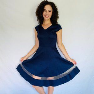 Dark Blue Mesh Cutout Dress